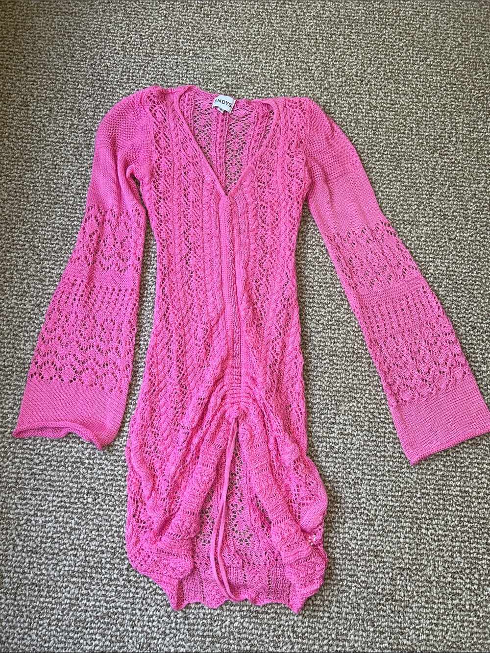 SNDYS Pink Crochet Knit Dress Cover up pool beach